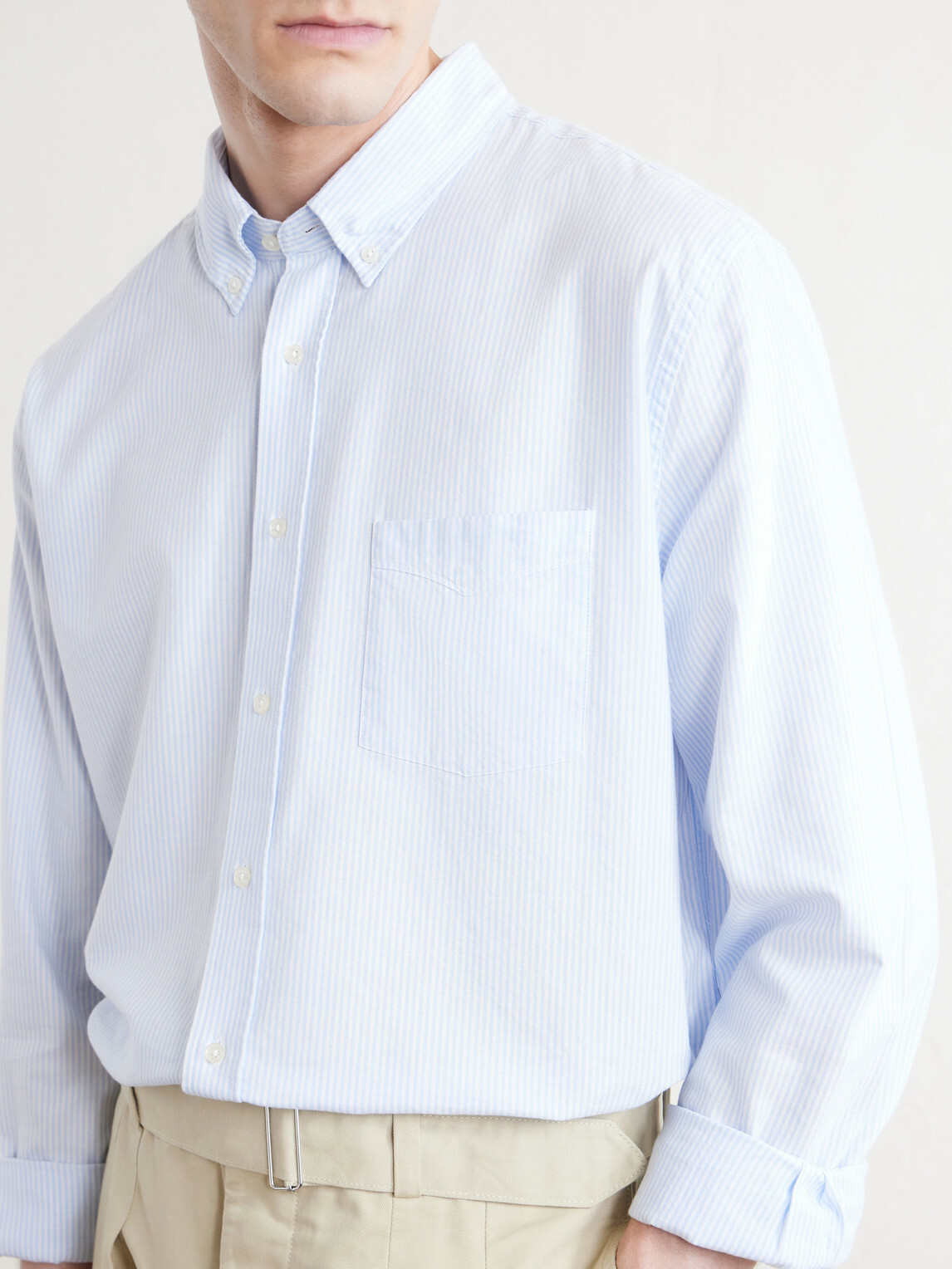 Officine Générale - Striped Cotton Oxford Shirt - Blue