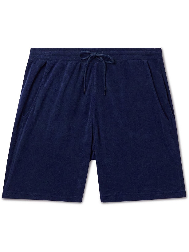 Photo: Universal Works - Straight-Leg Cotton-Blend Terry Drawstring Shorts - Blue