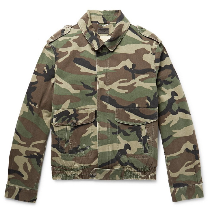 Photo: SAINT LAURENT - Shearling-Lined Camouflage-Print Cotton-Twill Jacket - Army green