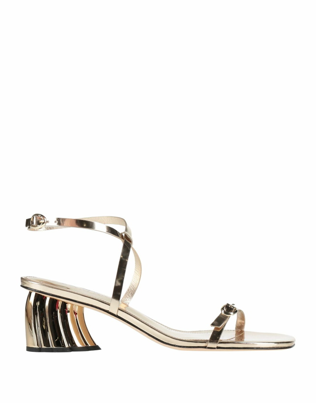 Photo: Farm Rio Gold Monstera Heel Scalop Sandal Womens Sandals Platinum