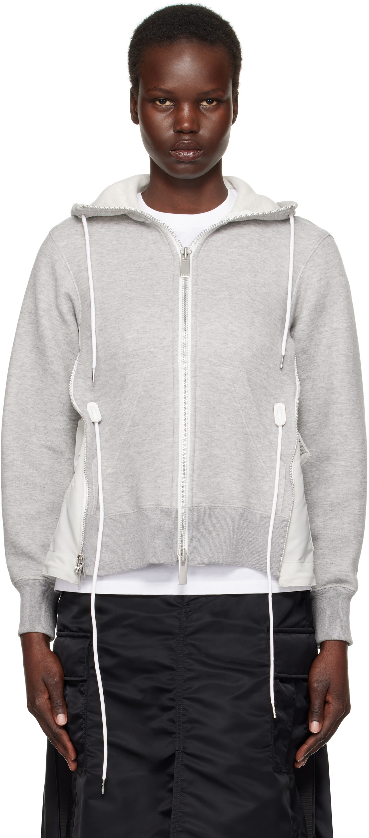 sacai Gray Sponge Sweat x Nylon Twill Hoodie Sacai