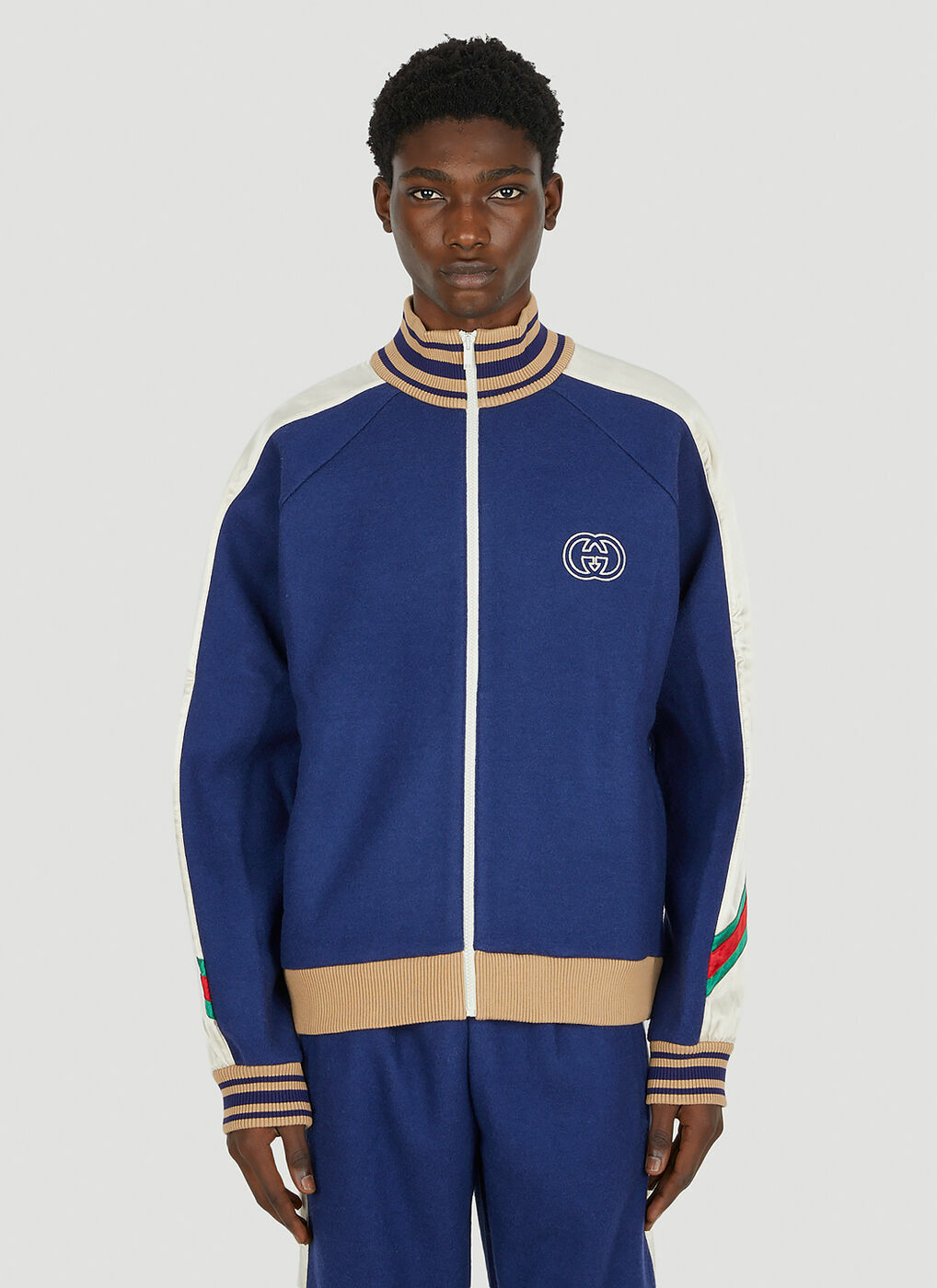 Interlocking G Zip Front Track Jacket in Blue Gucci