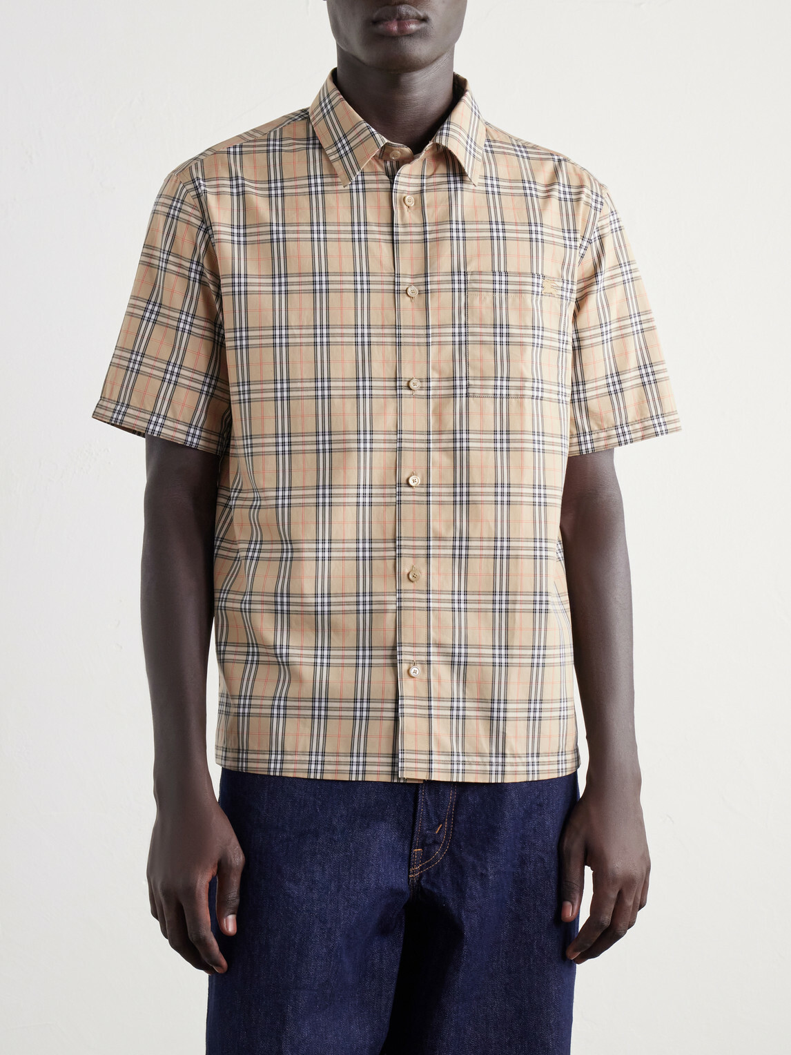 Burberry - Checked Cotton-Poplin Shirt - Neutrals