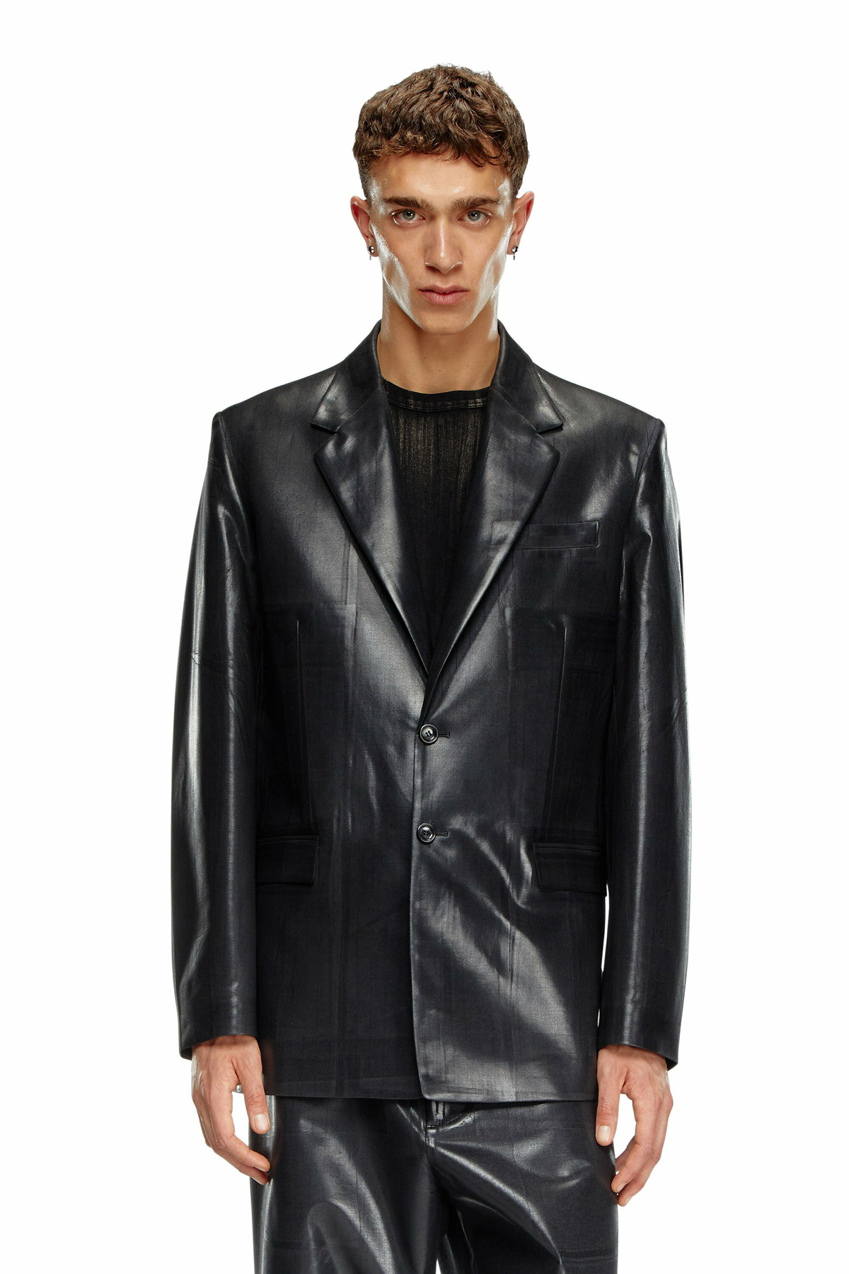 Diesel Pinstripe blazer with coated front - Jackets Mens in Black
