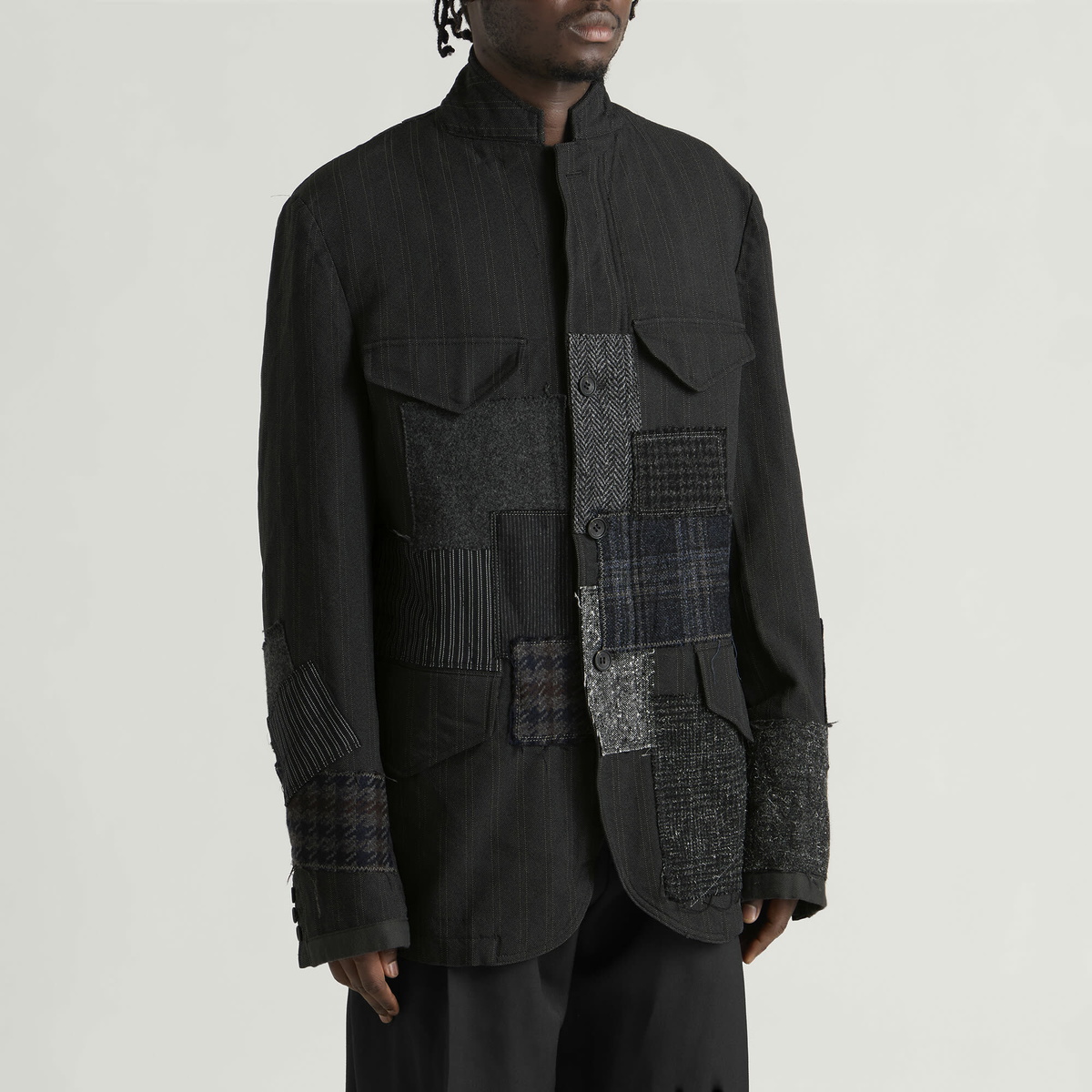 Junya Watanabe MAN Men's Patchwork Mixed Fabric Blazer in Grey White Mix