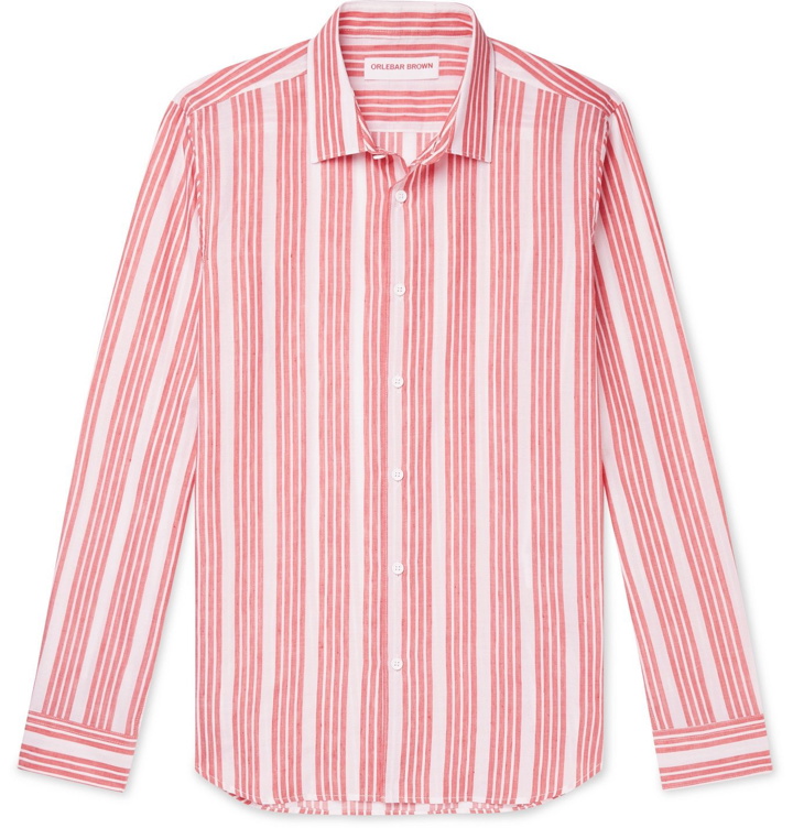 Photo: Orlebar Brown - Giles Island Slim-Fit Striped Cotton and Linen-Blend Shirt - Red
