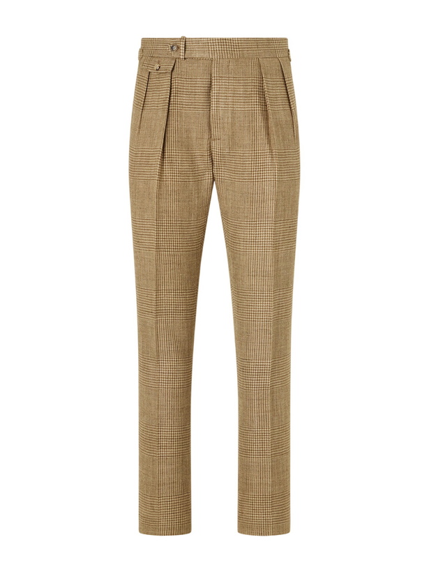 Photo: Polo Ralph Lauren - Straight-Leg Pleated Houndstooth Linen, Silk and Wool-Blend Trousers - Neutrals
