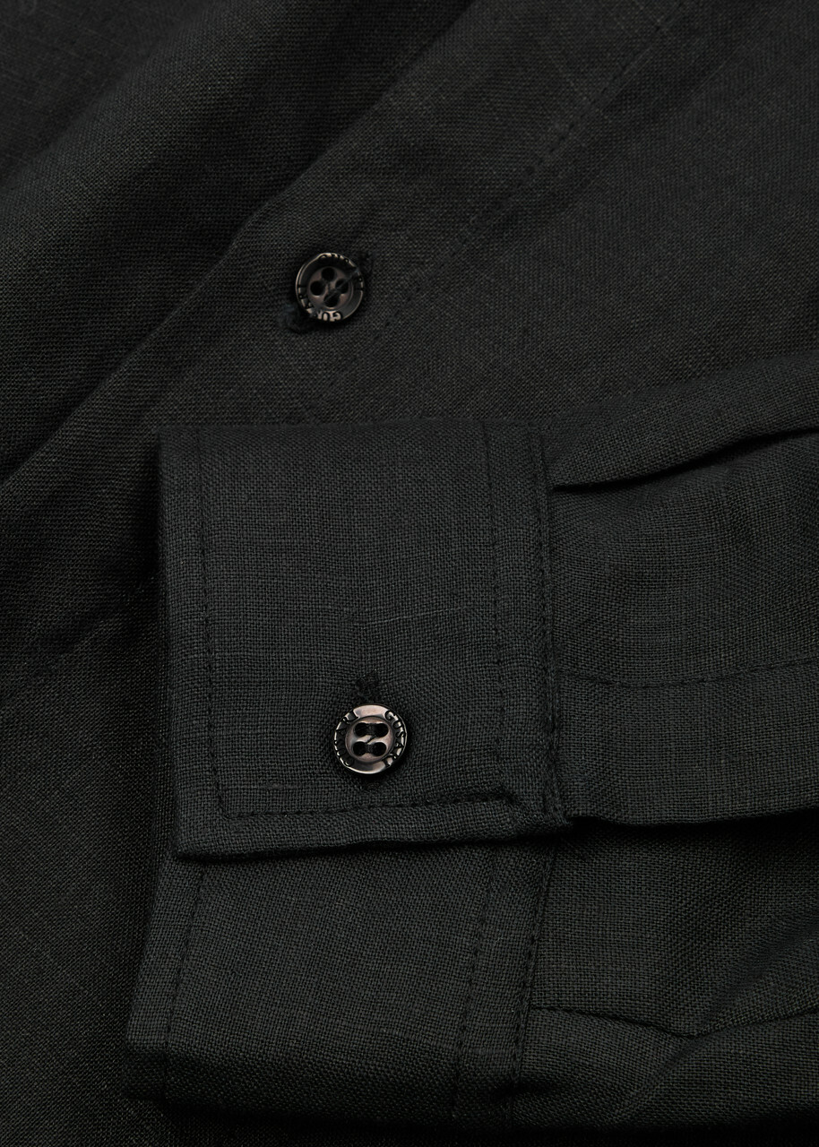 Gusari Utility Linen Shirt Black