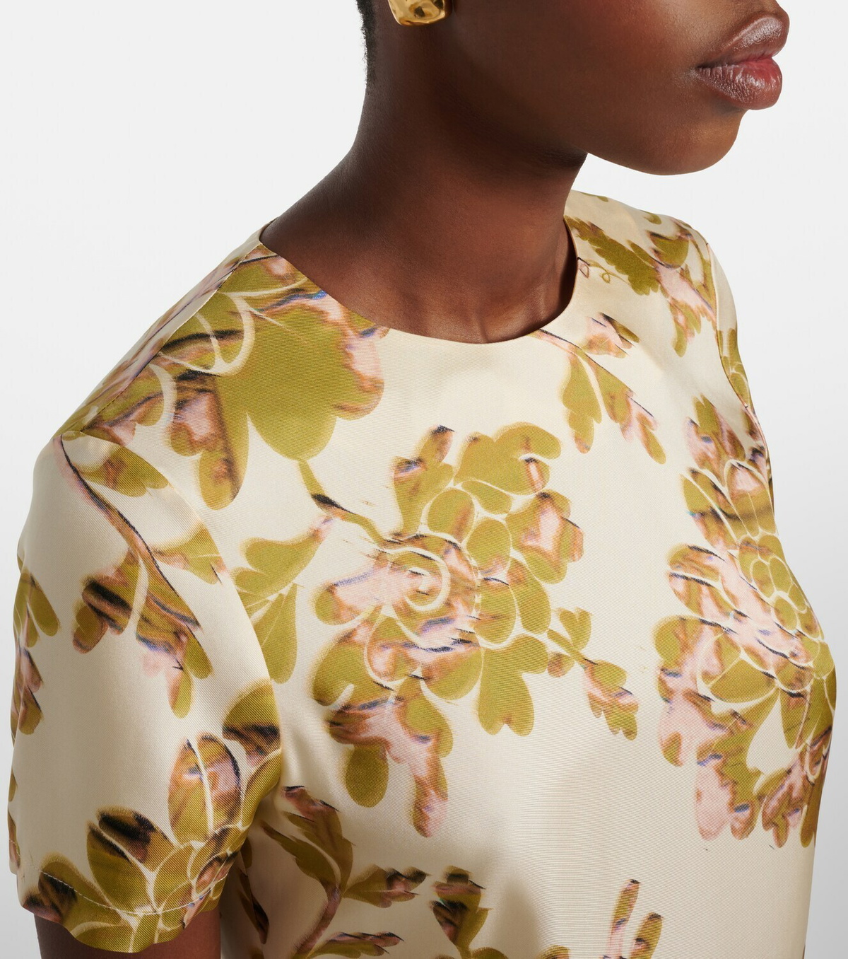 La DoubleJ Swing feather-trimmed floral silk twill maxi dress