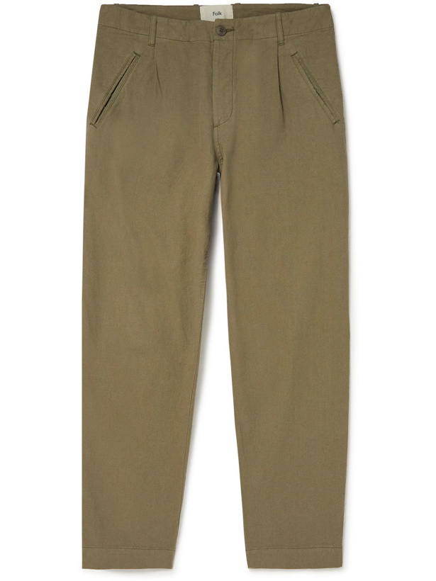 Photo: FOLK - Assembly Tapered Pleated Cotton Trousers - Green