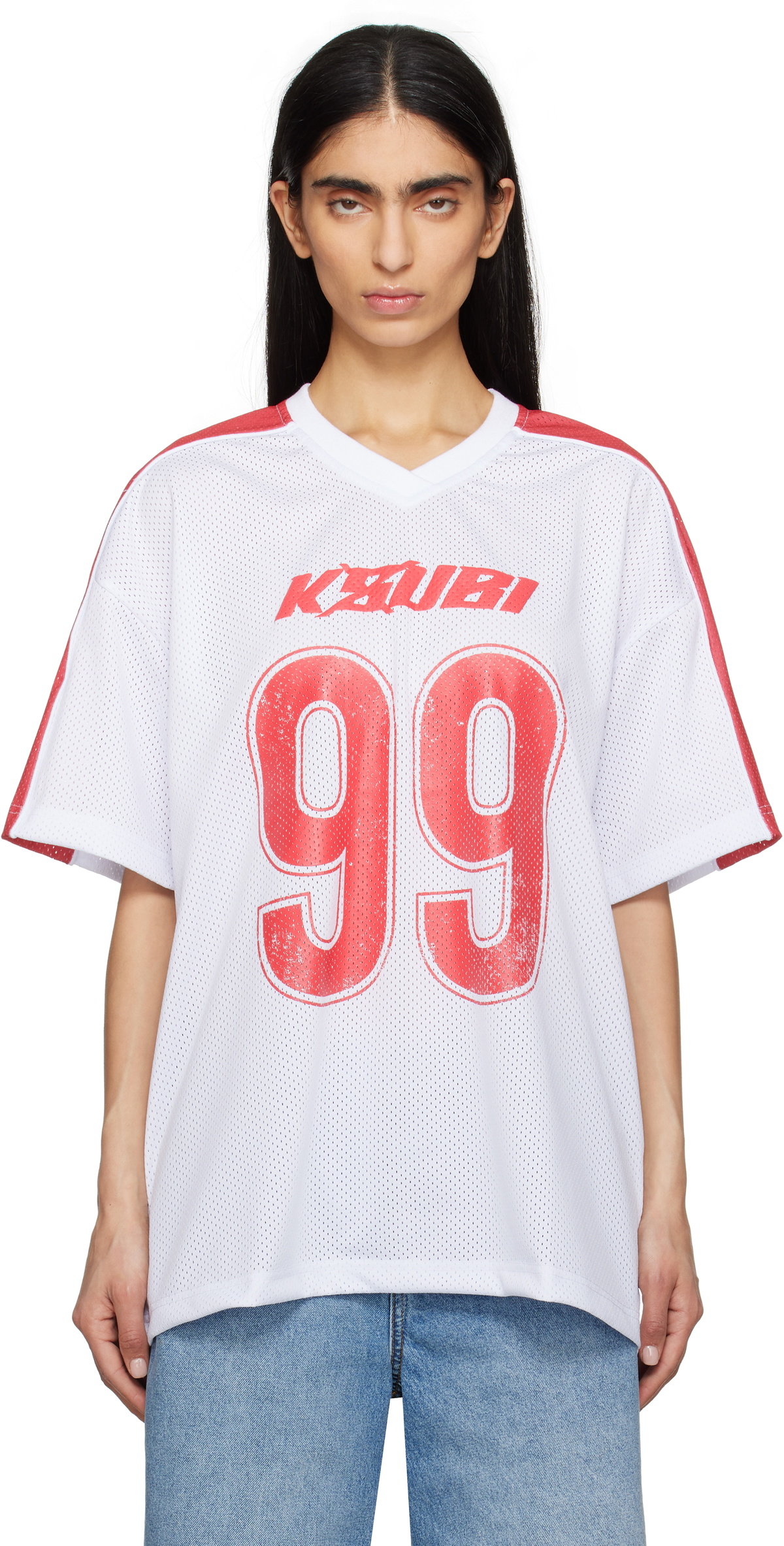 Ksubi White & Red Stinger Moto Boyfriend T-shirt