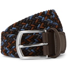 Anderson's - 3.5cm Navy Leather-Trimmed Woven Elastic Belt - Navy