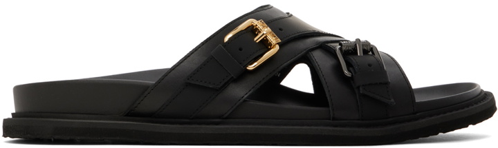 Photo: Moschino Black Gummed Calf Sandals