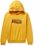 Balenciaga - Distressed Logo-Print Cotton-Jersey Hoodie - Yellow
