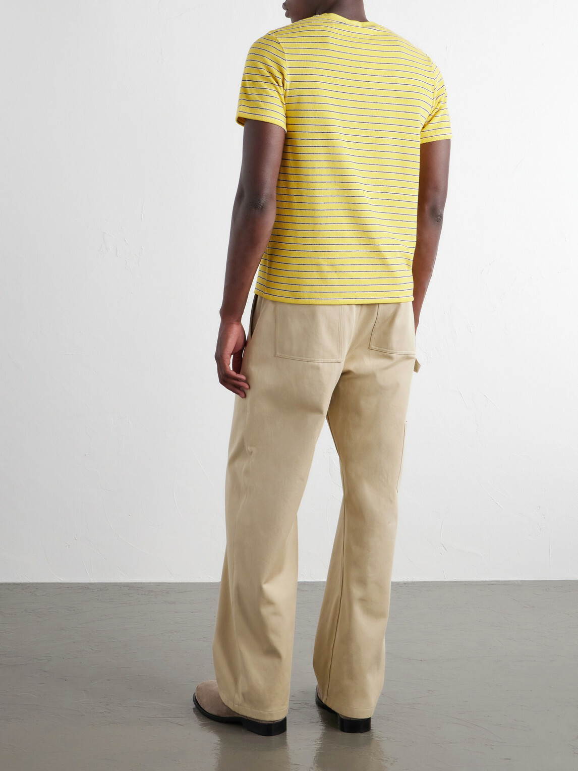 LOEWE - Logo-Embroidered Striped Cotton-Blend Terry T-Shirt - Yellow