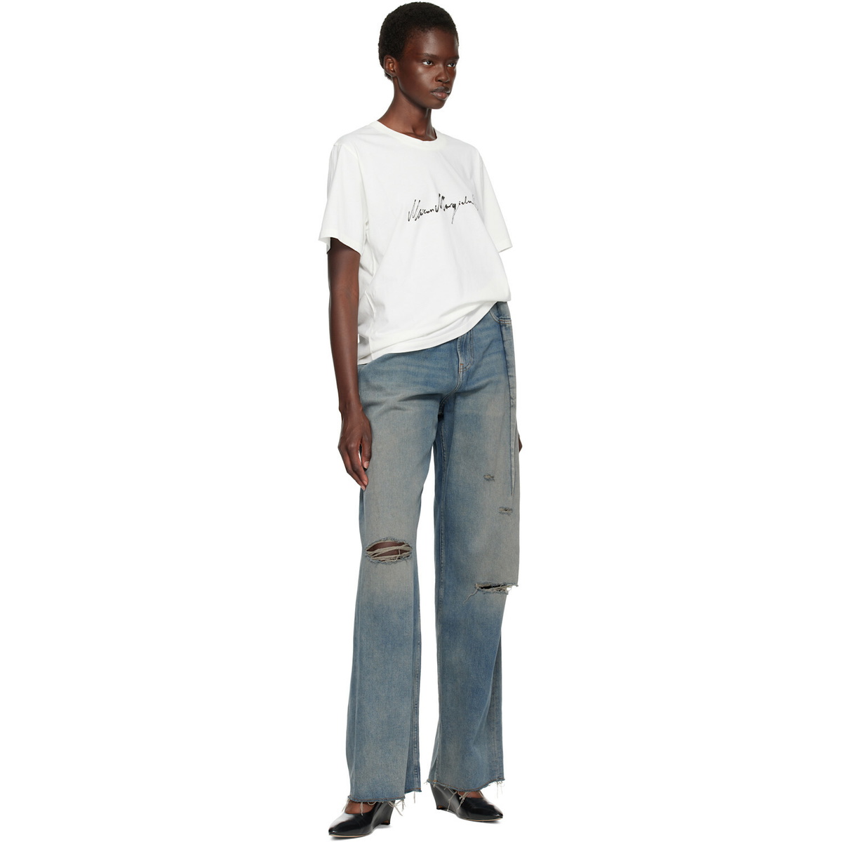 MM6 Maison Margiela Off-White Overdyed Handwritten-Print T-shirt