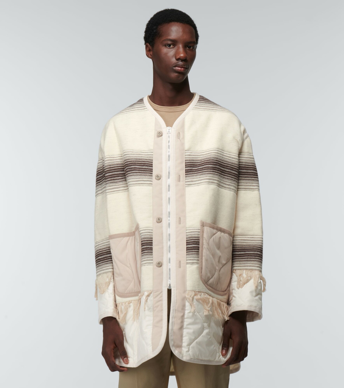 Junya Watanabe - Fringe-trimmed striped jacket Junya Watanabe