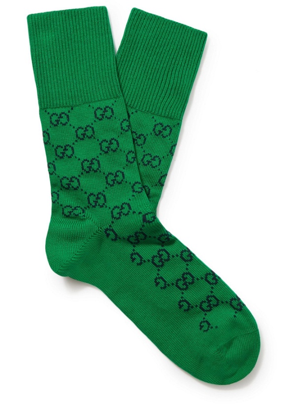 Photo: GUCCI - Logo-Jacquard Cotton-Blend Socks - Green