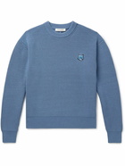 Maison Kitsuné - Logo-Appliquéd Ribbed Cotton-Blend Sweater - Blue
