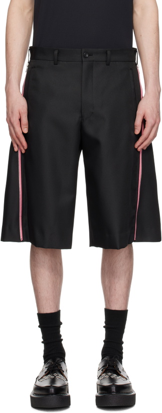 Photo: Comme des Garçons Homme Plus Black & Pink Thick Gabardine Zip Shorts