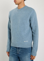 A.P.C. Logo-intarsia Mélange-knit Jumper Blue