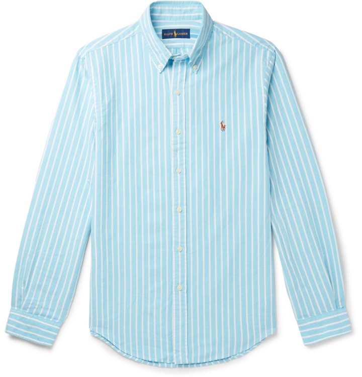 Photo: Polo Ralph Lauren - Button-Down Collar Striped Cotton Oxford Shirt - Blue