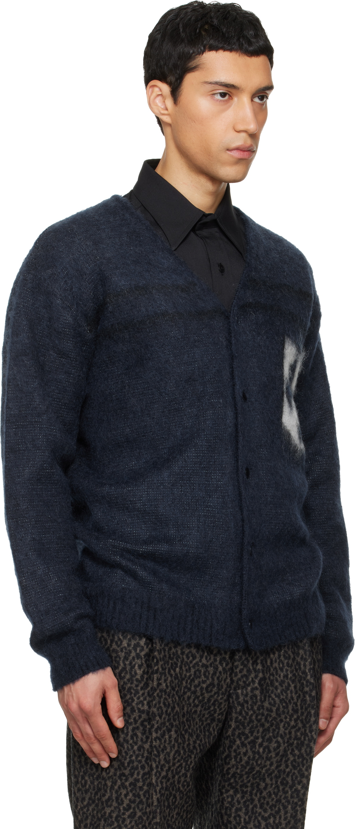 NEEDLES Navy Mohair Emblem Cardigan