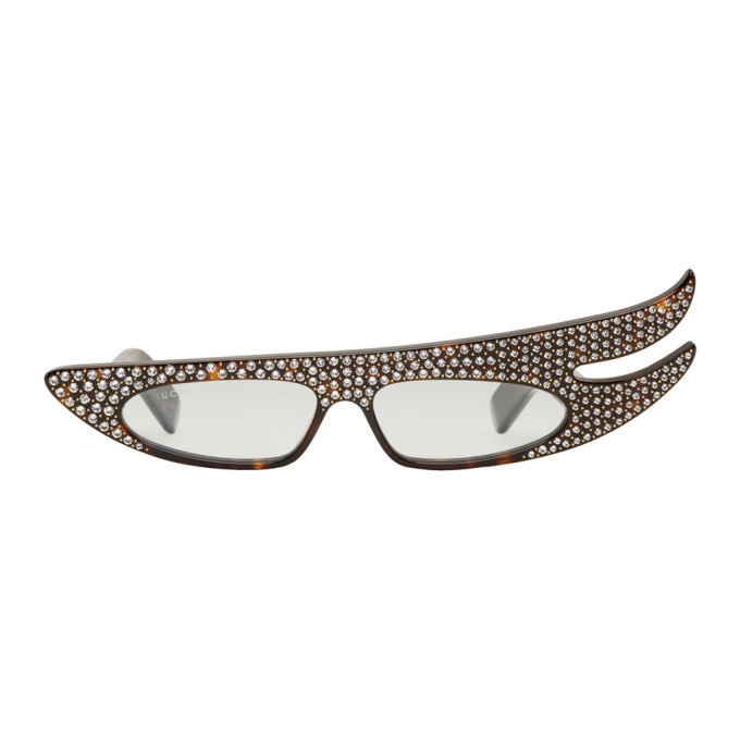 Photo: Gucci Tortoiseshell Asymmetric Rhinestone Sunglasses