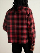 Cherry Los Angeles - Chambray-Trimmed Logo-Embroidered Checked Cotton-Flannel Shirt Jacket - Red
