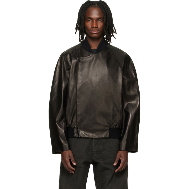 Photo: Fear of God Black Leather Raglan Bomber Jacket