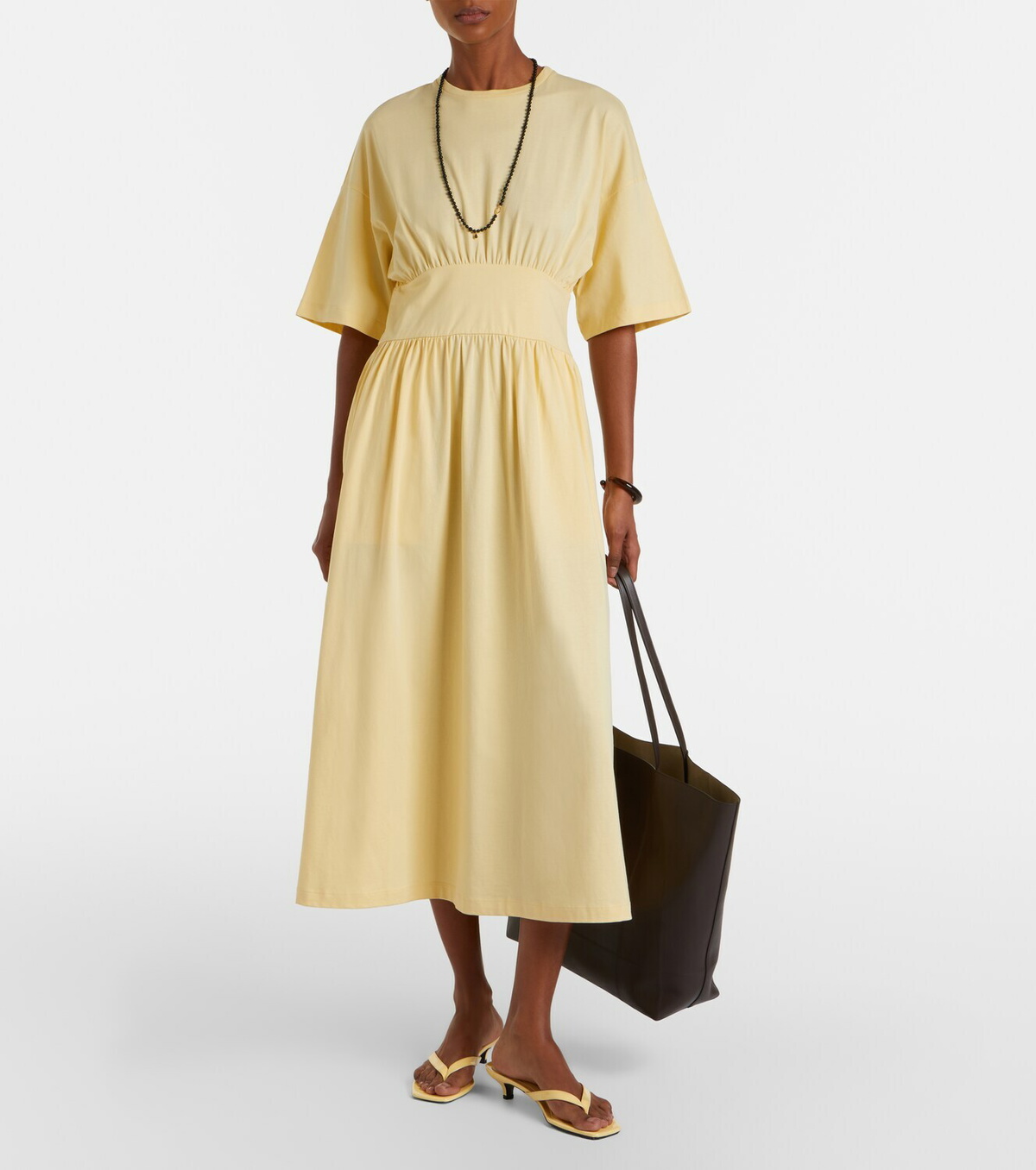 Toteme Gathered cotton jersey midi dress