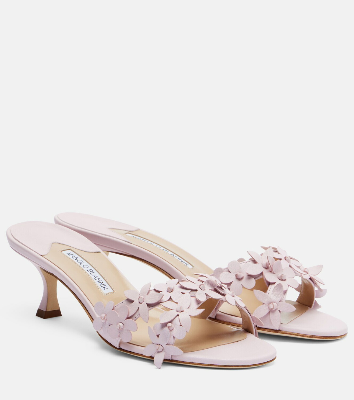 Manolo Blahnik Anista floral-appliqué leather mules