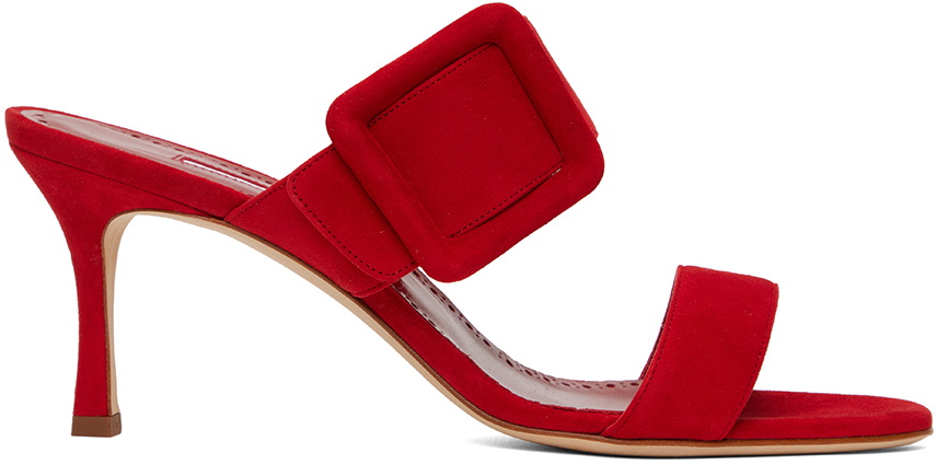 Manolo Blahnik Red Gable Heeled Sandals