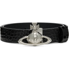 Vivienne Westwood Black Orb Buckle Croc Leather Belt