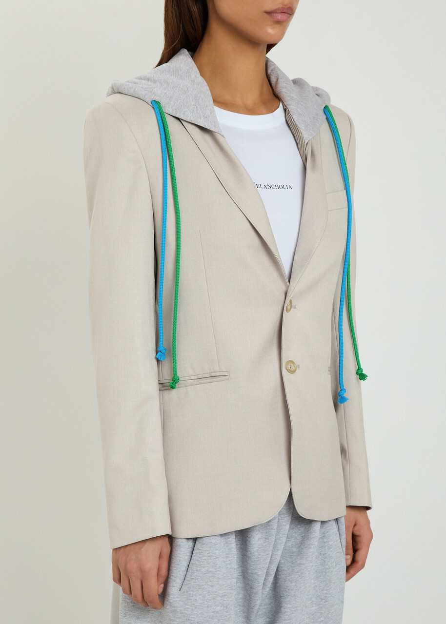 Bettter Layered Hooded Wool-bend Blazer Grey