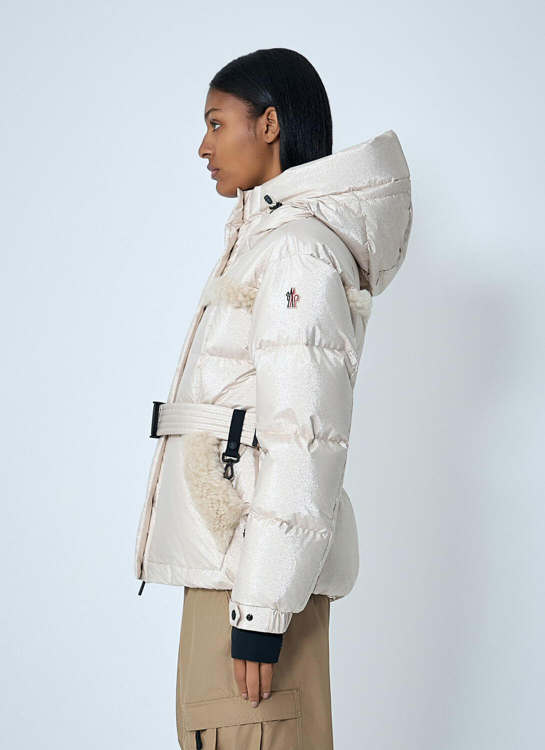 Moncler Grenoble Belted Down Jacket With Faux Fur Trim