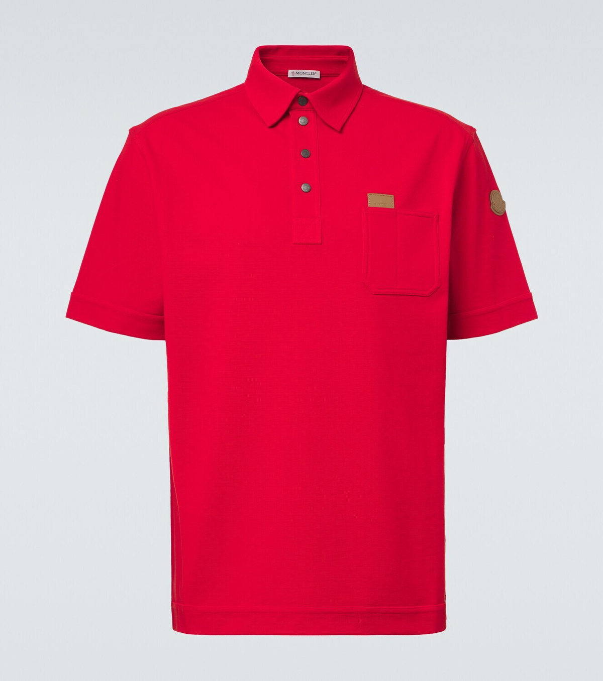 Moncler Leather-trimmed cotton piqué polo shirt