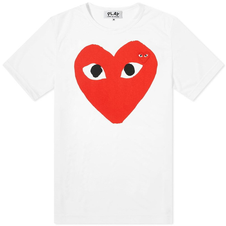 Photo: Comme des Garçons Play Men's Large Double Heart Logo T-Shirt in White/Red