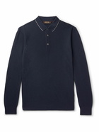 Loro Piana - Contrast-Tipped Wool and Cashmere-Blend Piqué Polo Shirt - Blue