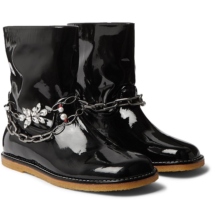Photo: Loewe - Chain-Embellished Patent-Leather Boots - Black