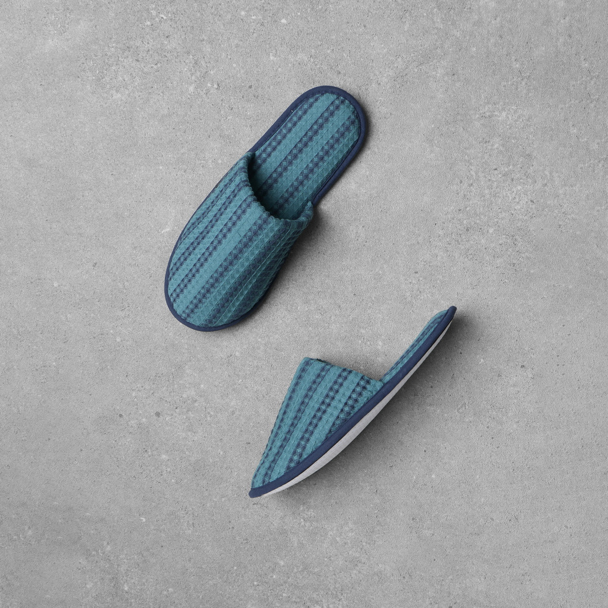 HAY Waffle Slippers in Stripe Petrol Blue