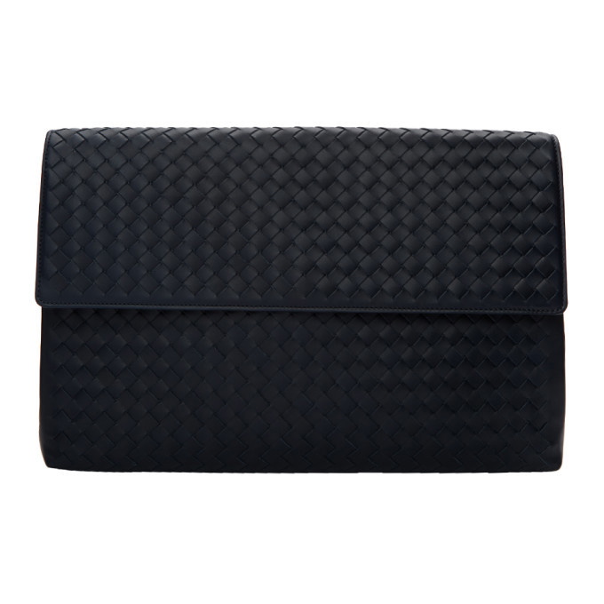 Photo: Bottega Veneta Navy Intrecciato Document Holder