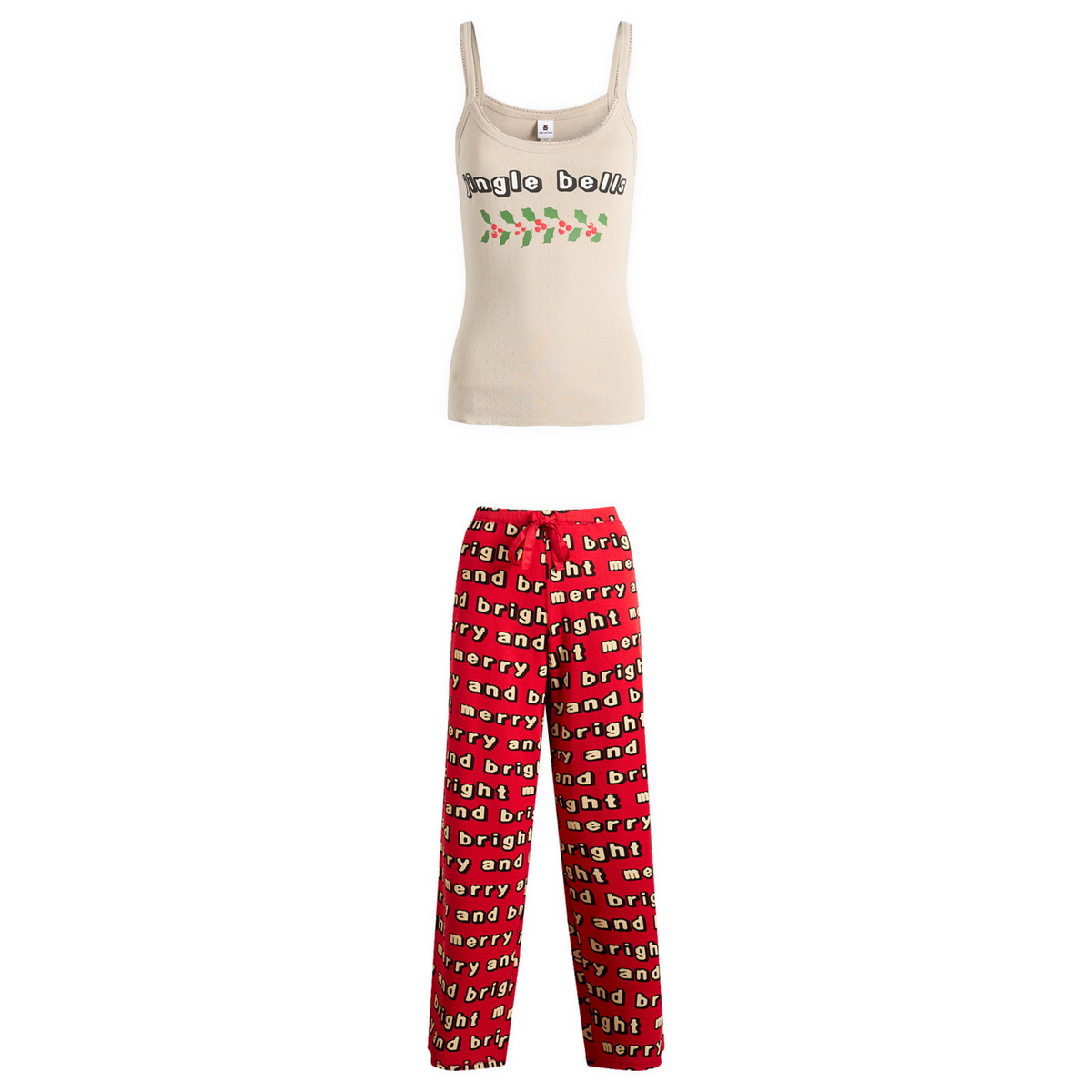 SKIMS Women's x CPFM Tank Top & Modal Waffle Pant Sleep Set in Stone Jingle Bells