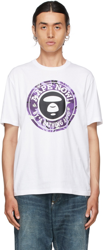 Photo: AAPE by A Bathing Ape White & Purple Logo T-Shirt