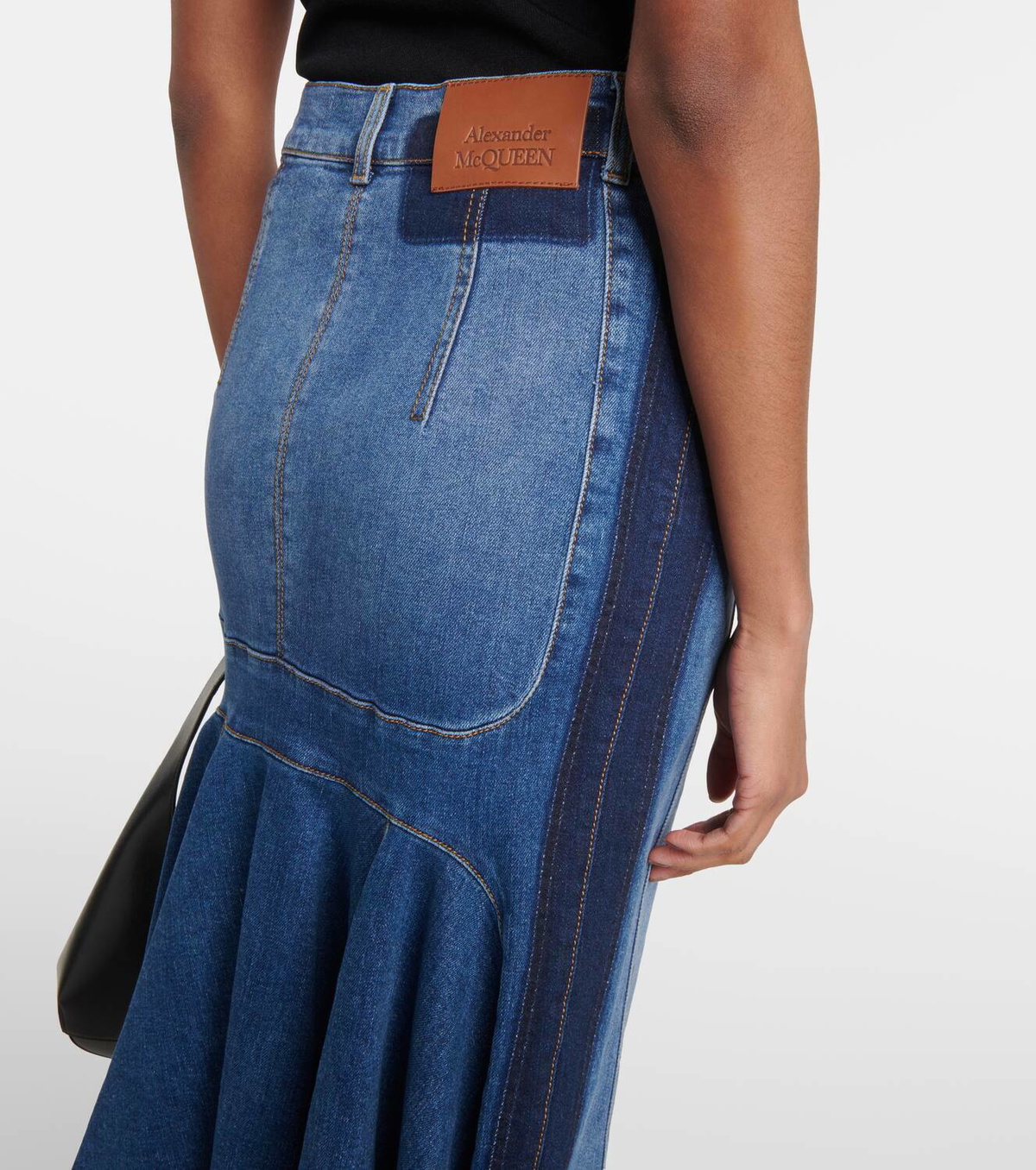 Alexander McQueen Kickback denim midi skirt