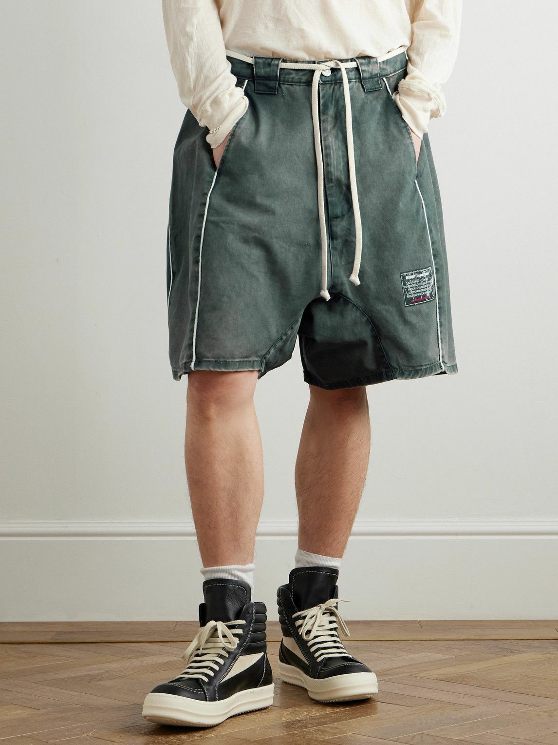 RRR123 - Father Pontius Wide-Leg Belted Cotton Shorts - Gray