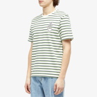 Maison Kitsuné Men's Cafe Kitsune Coffee Cup Printed Striped Regular T-Shirt in Navy/White/Fox Stripes