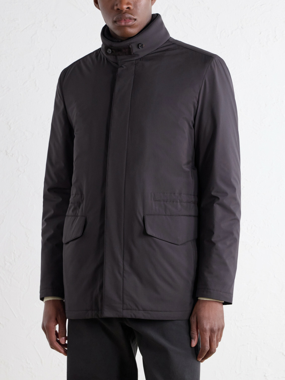 Thom Sweeney - Suede and Rib-Trimmed Padded Shell Coat - Brown