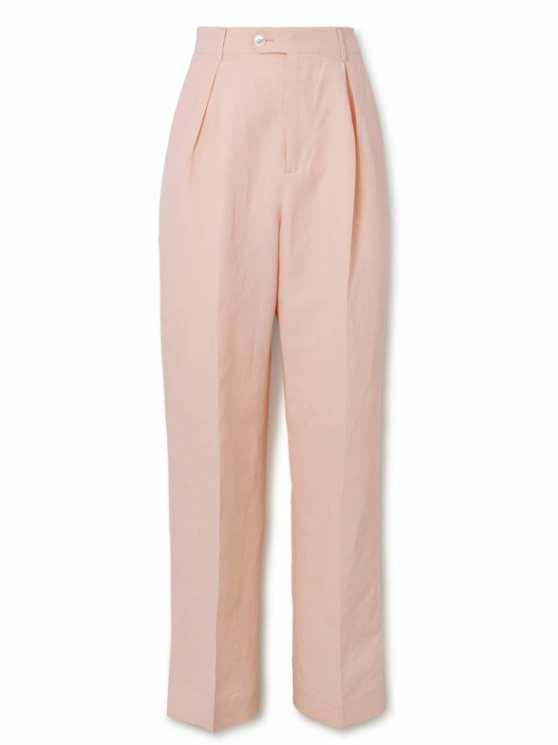 Photo: UMIT BENAN B - Wide-Leg Pleated Linen Suit Trousers - Pink