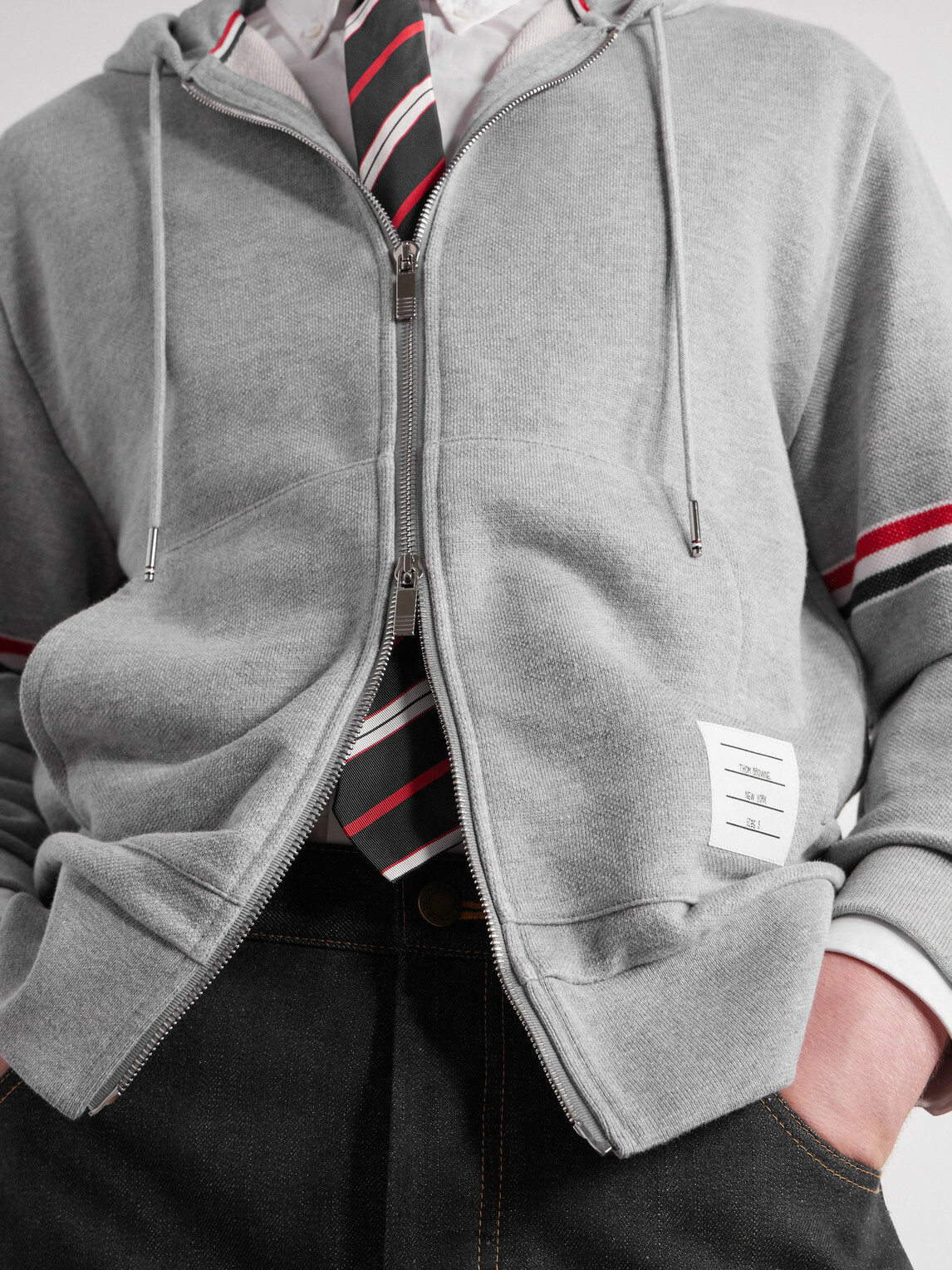 Thom Browne - Cotton-Piqué Zip-Up Hoodie - Gray